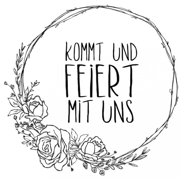Stempel Kommt und feiert mit uns 9 x 9 cm braun