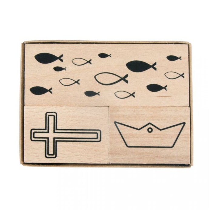 Holzstempel-Set Konfirmation, Kummunion 3 Stück braun