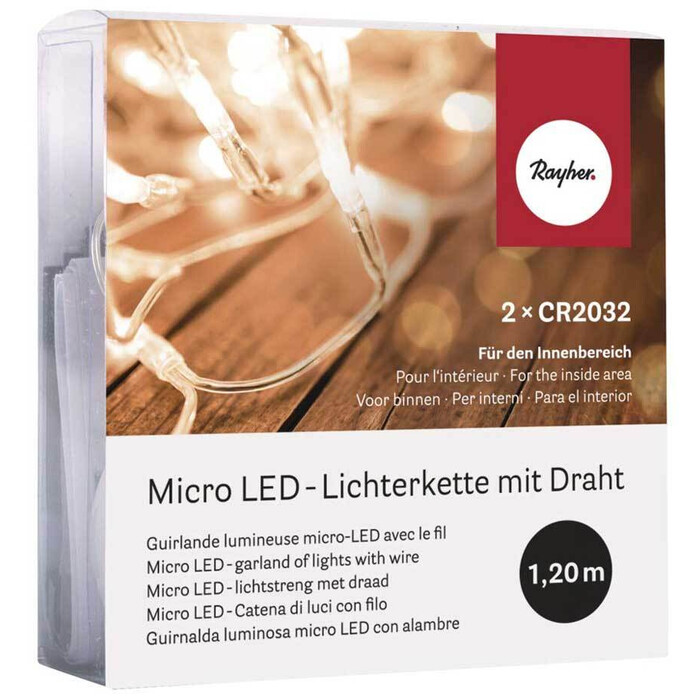 RAYHER LED-Microlichterkette mit 10 Lämpchen + 1,2 transparentem Kabel