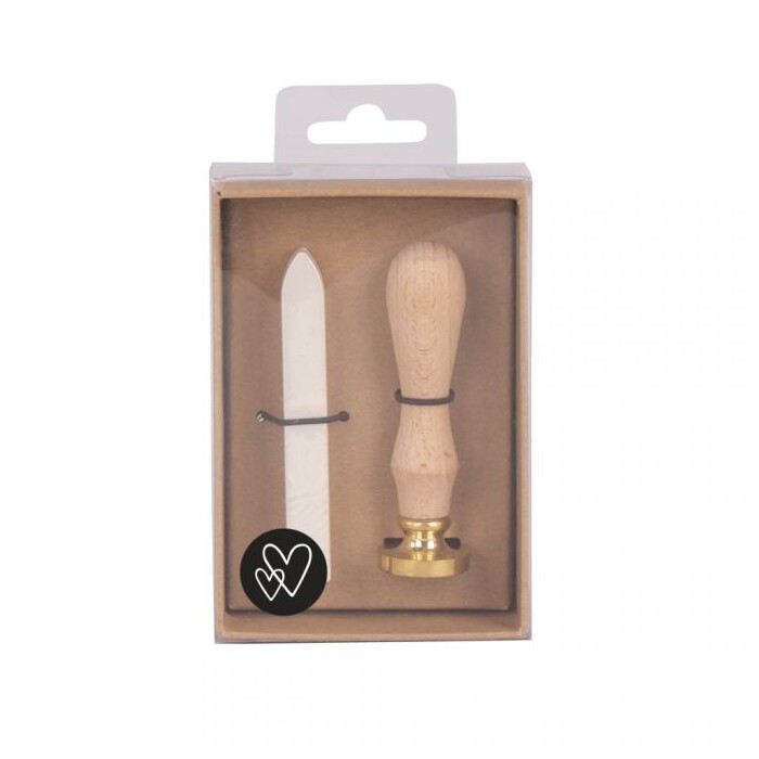 Siegel-Set Herzen inkl. Stempel und Wachs weiß-metallic