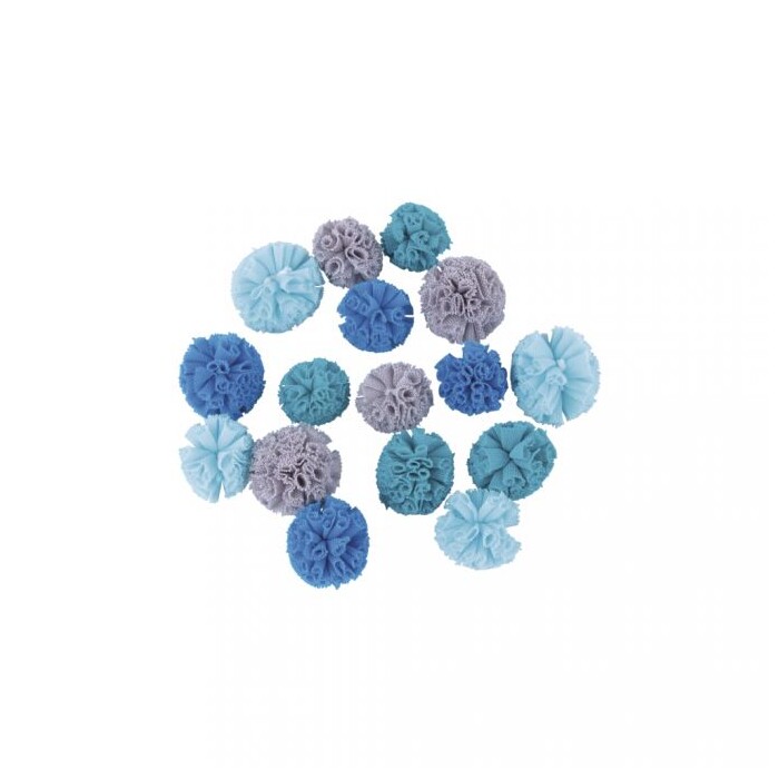 Pompons aus Softtüll 16 Stück blau