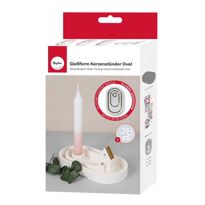 RAYHER Silikon Gießform Kerzenständer oval inkl. 3 Schablonen