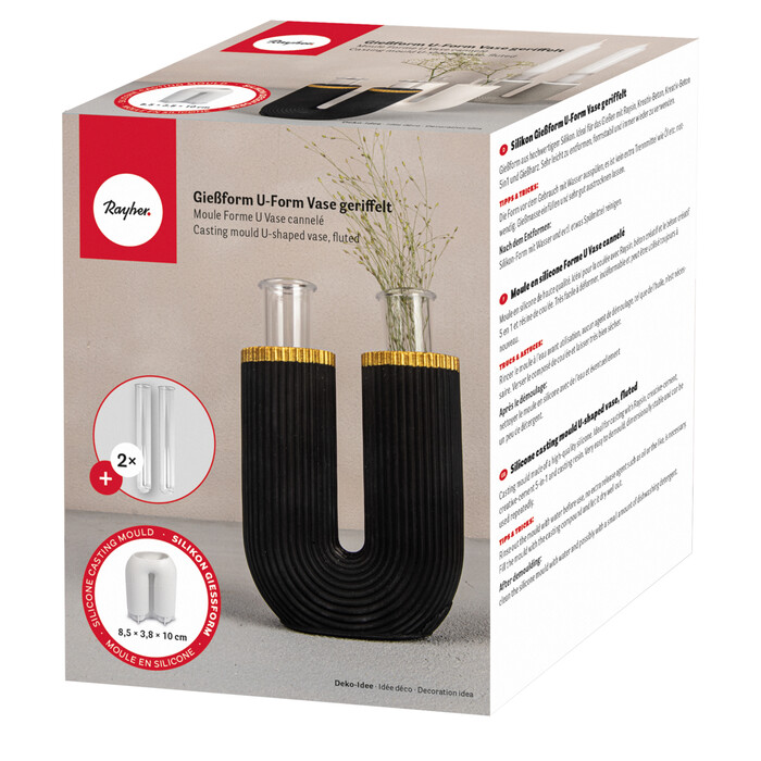 RAYHER Silikon Gießform U-Form Vase geriffelt inkl. 2 Reagenzgläser