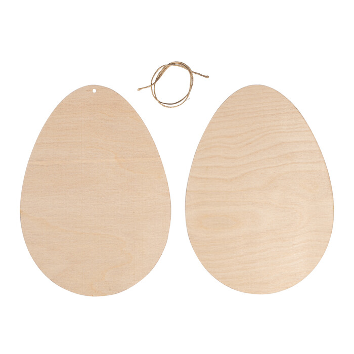 RAYHER Holz Eier 13,8 x 19,3 cm inkl. Kordel 2 Stück natur