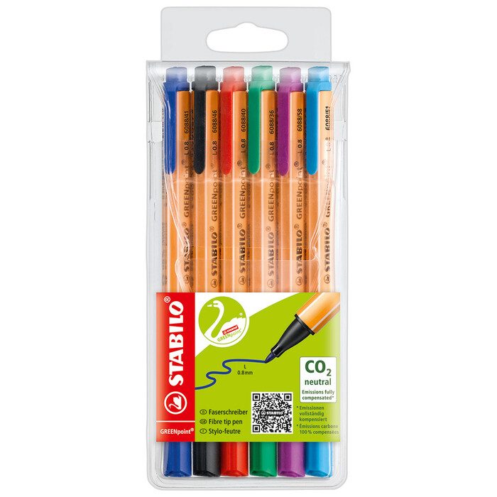 STABILO Umweltfreundlicher Filzstift GREENpoint 6er Pack mehrfarbig