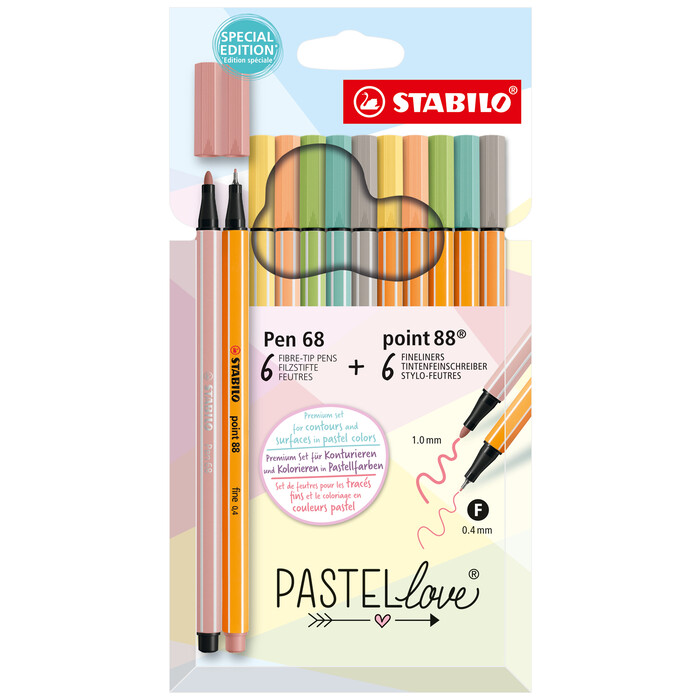 STABILO Schreib-Set Pastellove 12er Etui point 88 + Pen 68