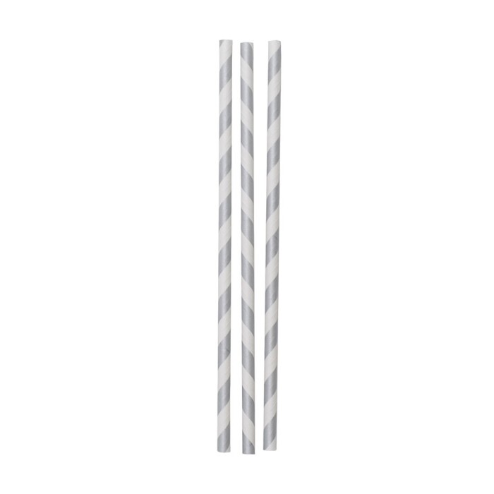 Trinkhalme aus Papier - Streifen, 12 Stück, silber/weiß