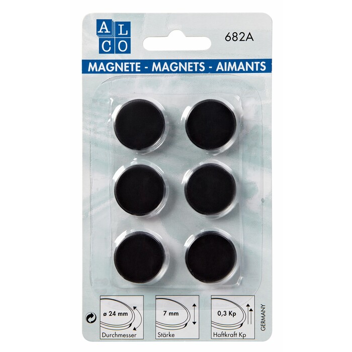 ALCO Magnete Ø 24 mm 6 Stück schwarz