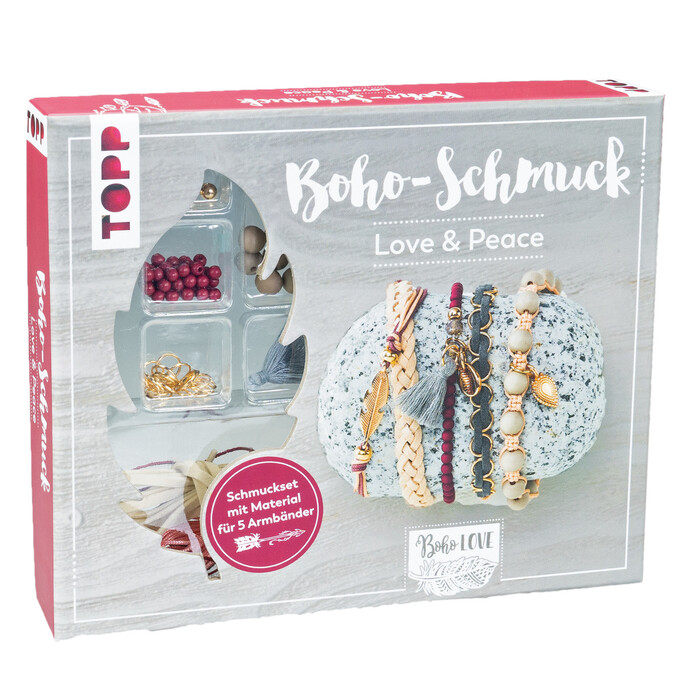 TOPP Kreativ-Set Boho-Schmuck Love & Peace dunkelrot/grau
