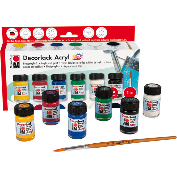 Marabu Decorlack Acryl, Starter-Set, 6 x 15 ml