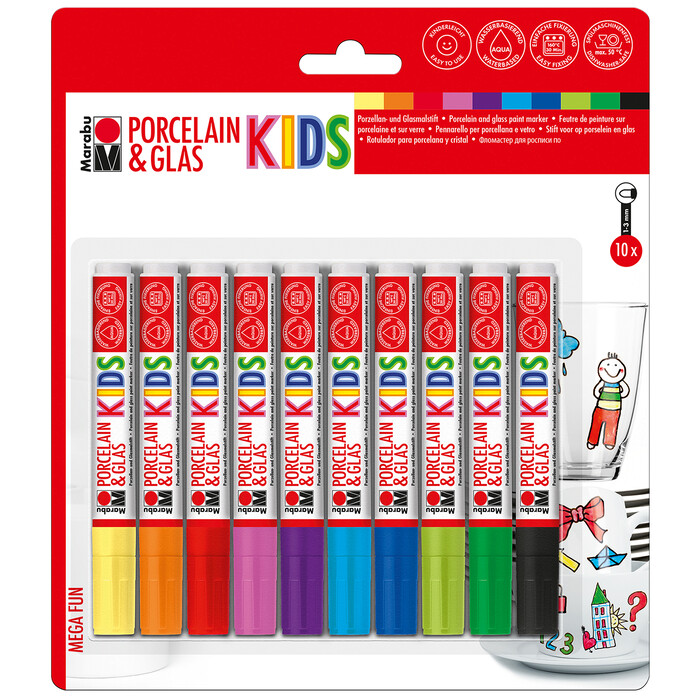 Marabu Kids Porzellan & Glas Stifte-Set, 10 Stück, mehrere Farben