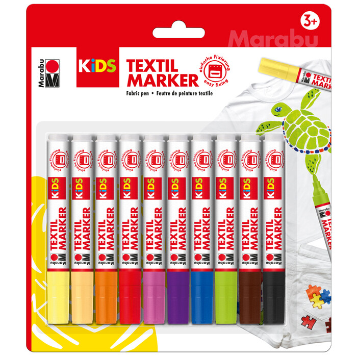 Marabu Kids Textilstifte, 10 Stück, mehrere Farben