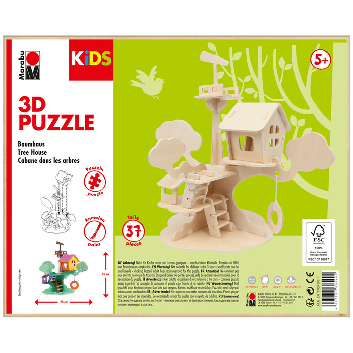 MARABU Kids Holzbastelset Baumhaus 37 Teile natur