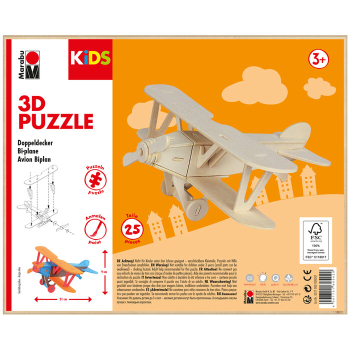 MARABU Kids Holzbastelset Flugzeug 25 Teile natur