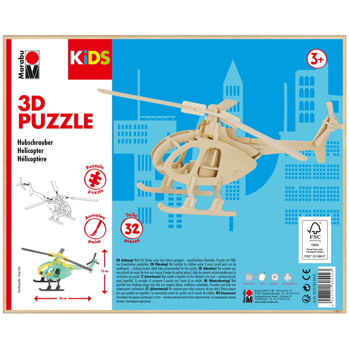 MARABU Kids Holzbastelset Hubschrauber 32 Teile natur