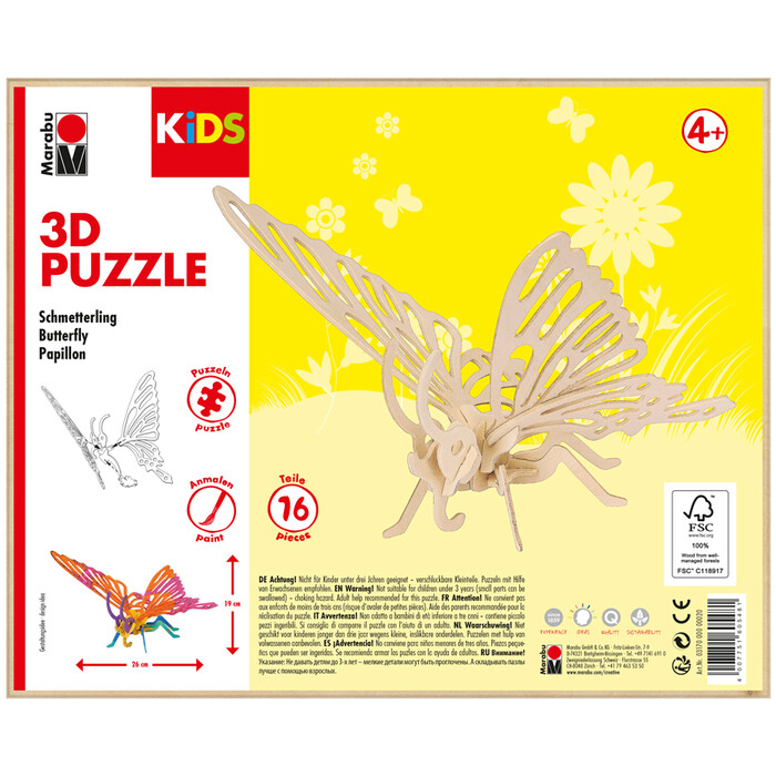 MARABU Kids Holzbastelset Schmetterling 16 Teile natur