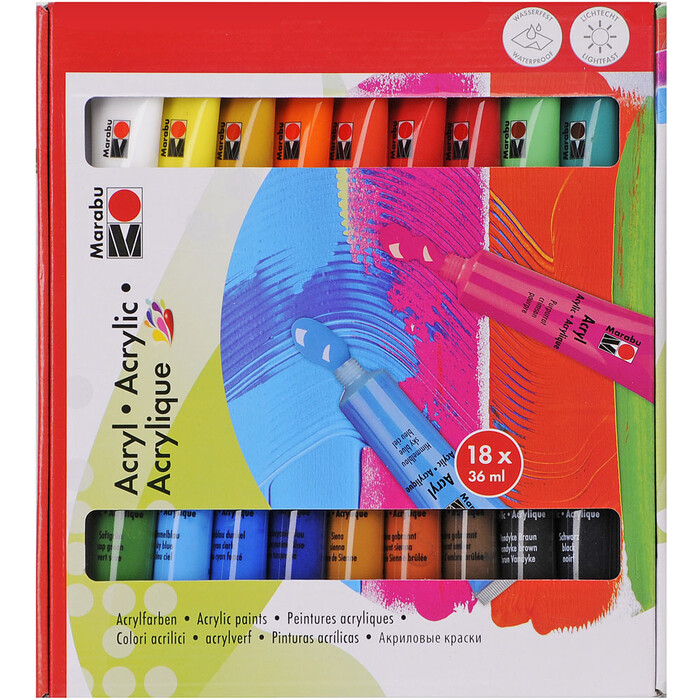 MARABU Acrylfarben-Set 18 x 36 ml mehrere Farben