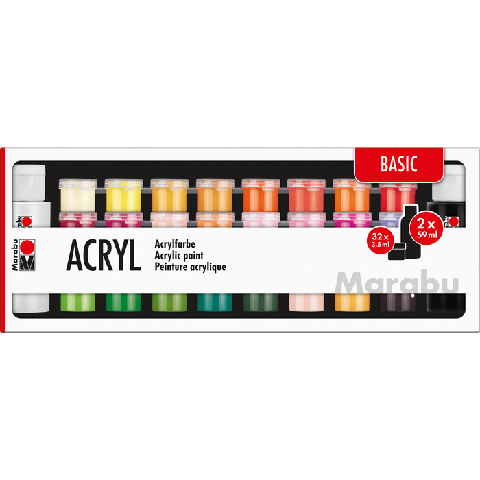 MARABU Acrylfarben-Set Basic 34 Stück mehrere Farben