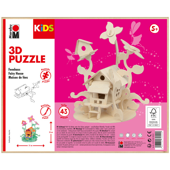 MARABU Kids Holzbastelset Feenhaus 43 Teile natur