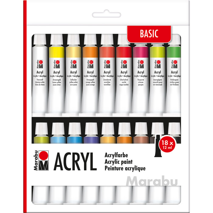 MARABU Acrylfarben-Set 18 x 12 ml mehrere Farben