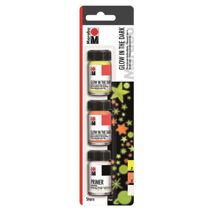 MARABU Nachtleuchtfarben-Set Glow in the dark – Stars 3 x 15 ml mehrere Farben