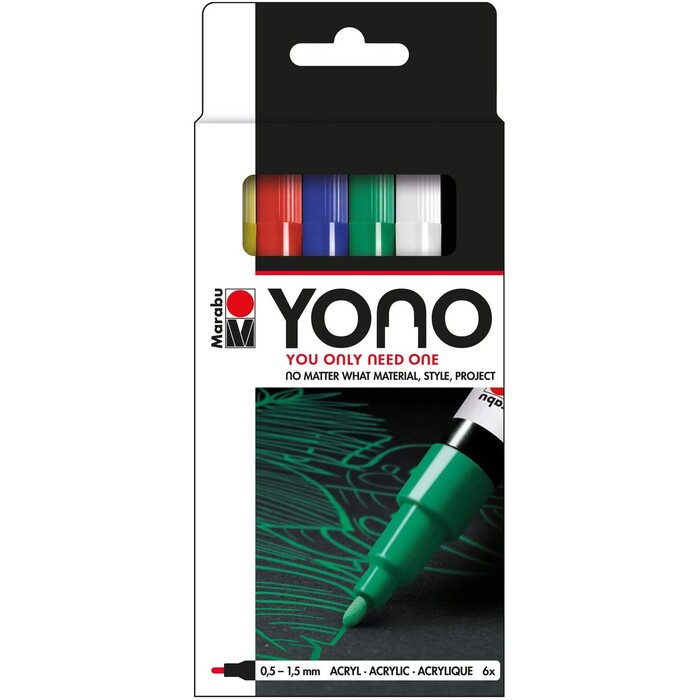 MARABU Acrylmarker-Set YONO 6 Teile 0,5 – 1,5 mm mehrere Farben
