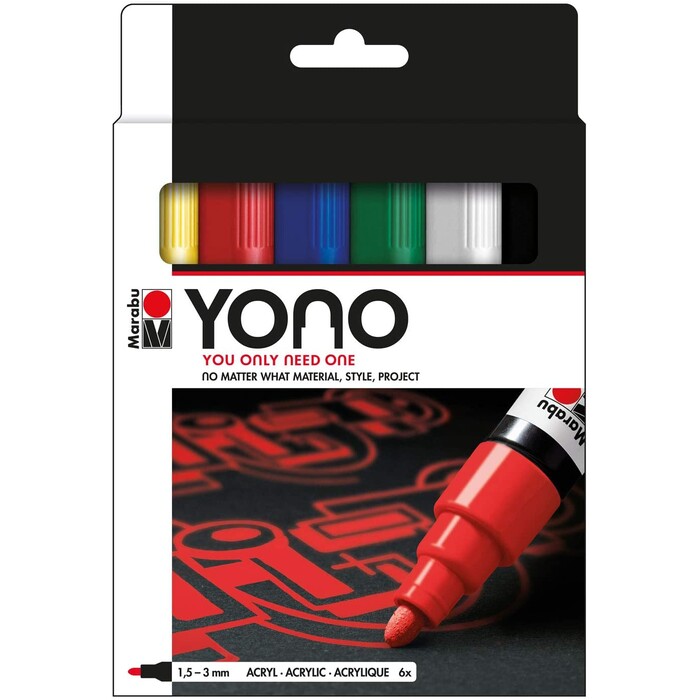 MARABU Acrylmarker-Set YONO 6 Teile 1,5 – 3 mm mehrere Farben