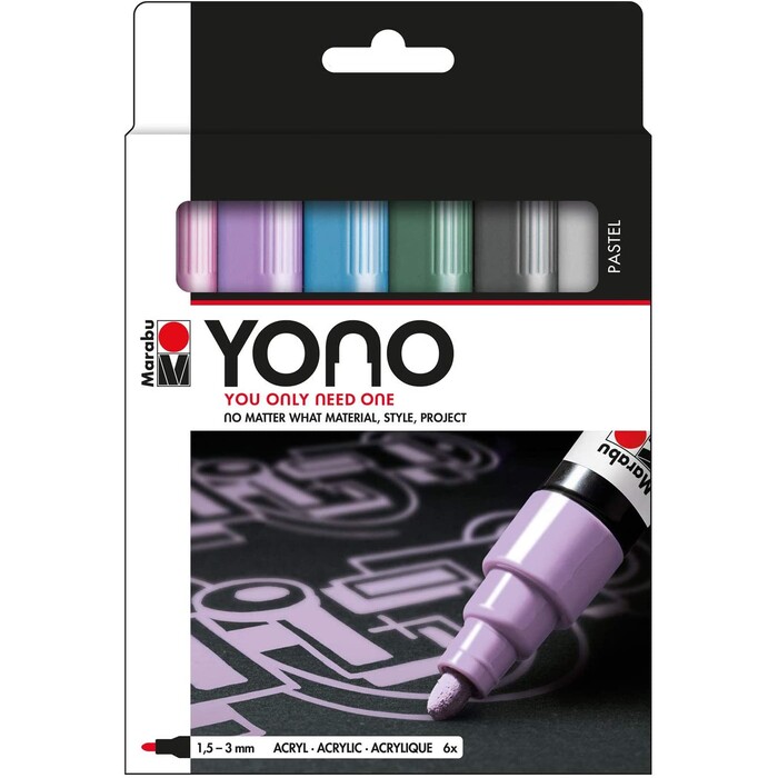 MARABU Acrylmarker-Set YONO Pastel 6 Teile 1,5 – 3 mm mehrere Farben