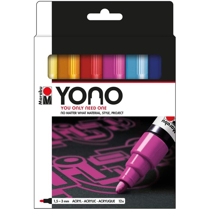 MARABU Acrylmarker-Set YONO 12 Teile 1,5 – 3 mm mehrere Farben