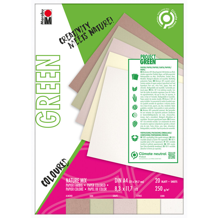 MARABU Green Papierblock Nature Mix A4 20 Blatt mehrere Farben