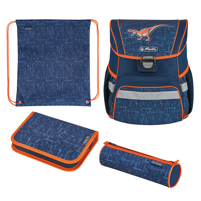 HERLITZ Schultaschenset LOOP Dino 5-teilig blau/orange