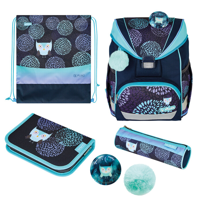 HERLITZ Schultaschenset UltraLight Flower Owl 5-teilig blau