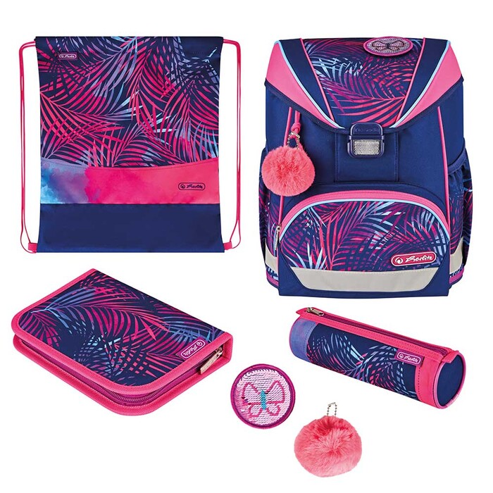 HERLITZ Schultaschen-Set UltraLight Plus Tropical Chill 5-teilig lila/pink