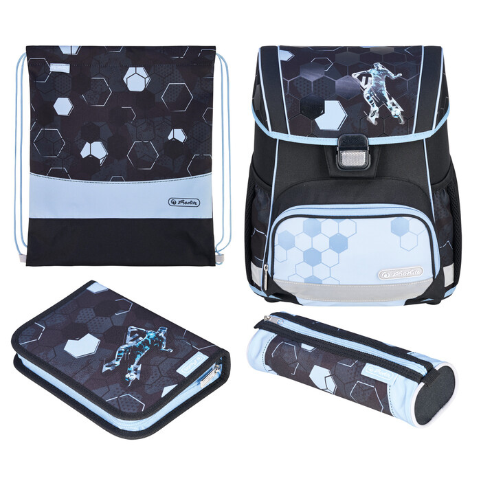 HERLITZ Schultaschen-Set Loop Cyber Soccer 4-teilig schwarz/blau
