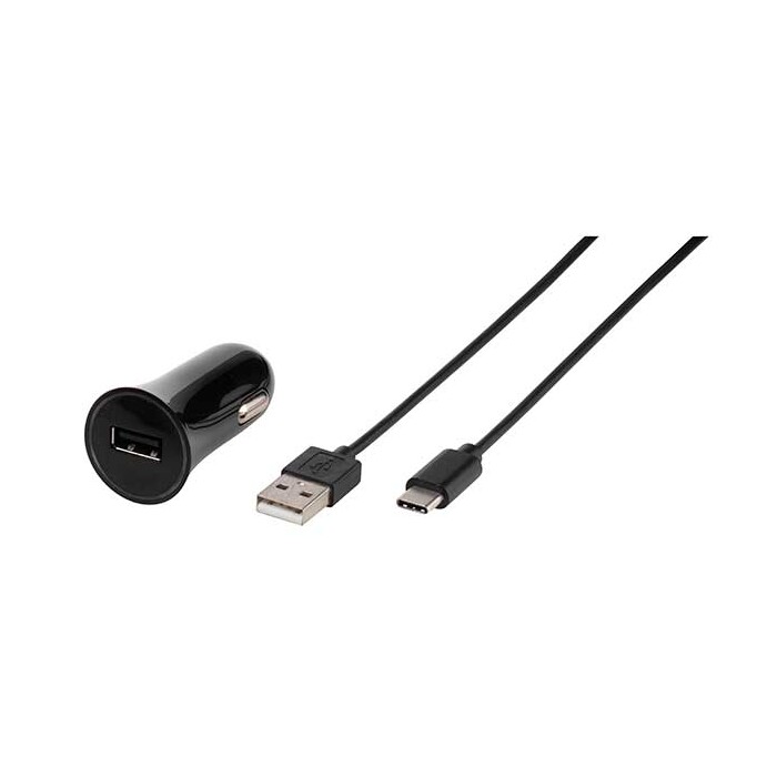 VIVANCO USB Type-C™ Kfz-Ladegerät 3A mit USB Type-C™ Kabel 1 m schwarz