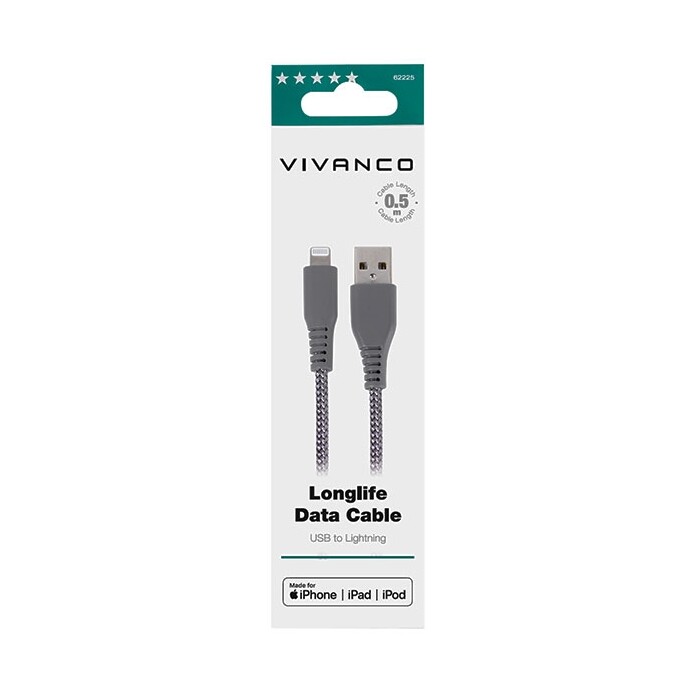 VIVANCO LongLife Lightning USB Verbindung 0,5 m grau