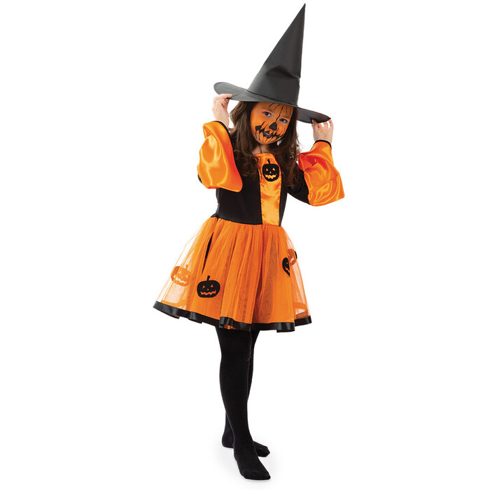 Kinderkostüm Kürbis Hexlein Größe 128 orange