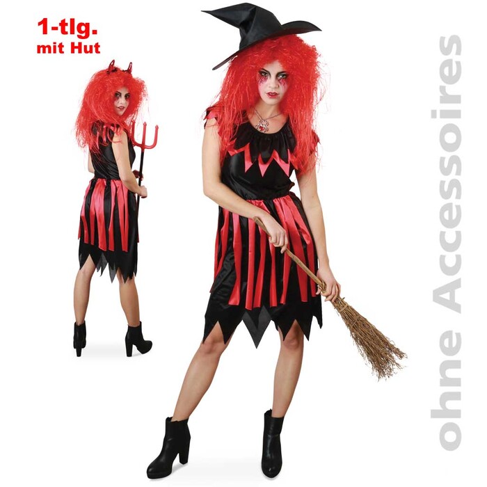 Erwachsenenkostüm Walpurga Kleid mit Hut Gr 40 schwarz/rot