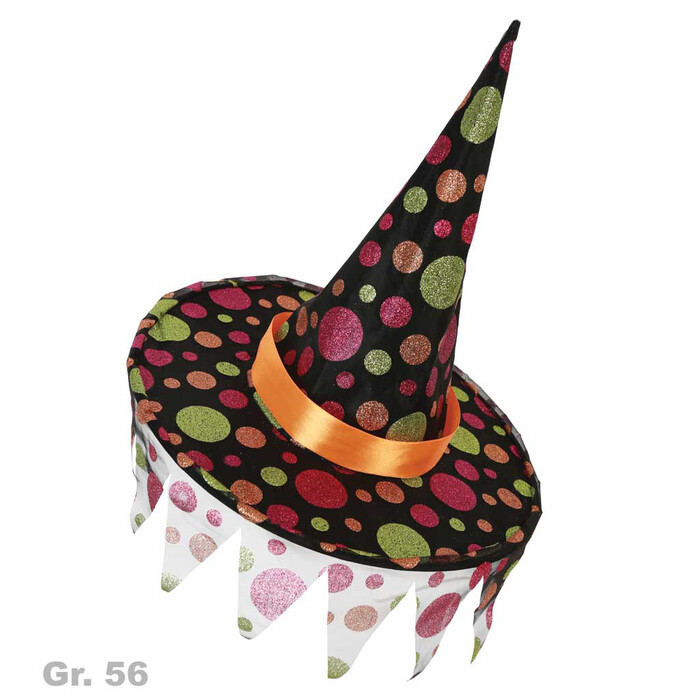 Accessoire Hexenhut gepunktet 56 cm bunt