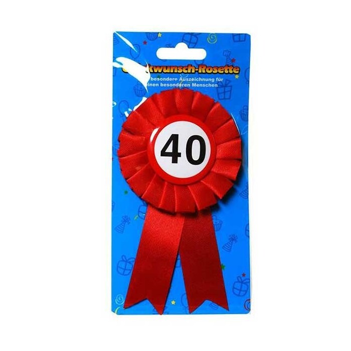 Rosette zum 40. Geburtstag, rot-weiß