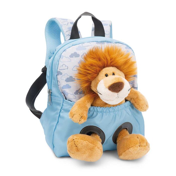 NICI Rucksack mit Plüschtier Löwe 21 x 26 cm hellblau