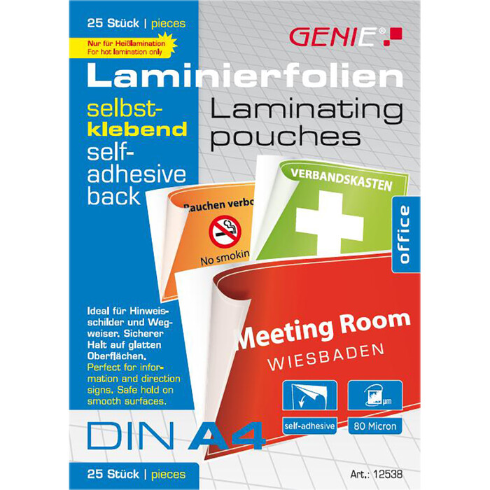GENIE Laminierfolie A4 80 mµ 25 Stück selbstklebend
