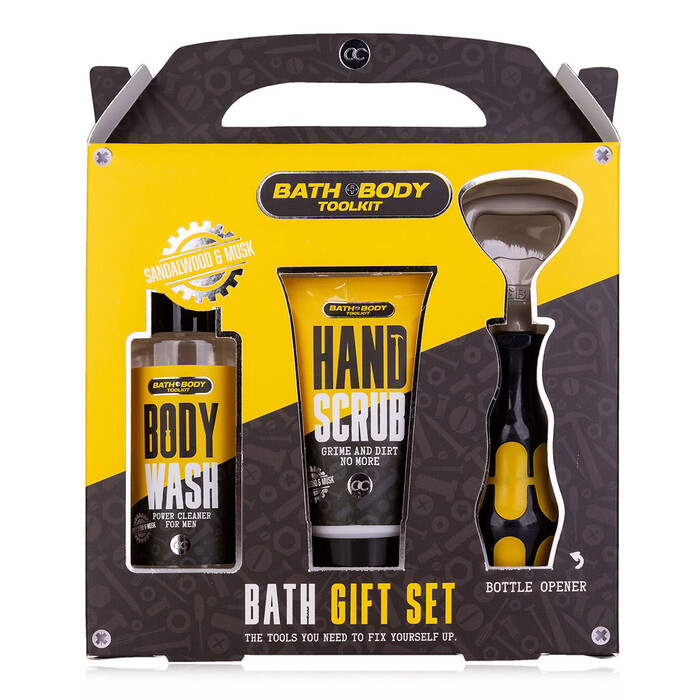 ACCENTRA Bade-Set Bath + Body Toolkit Body Wash, Hand Scrub und Flaschenöffner gelb/schwarz