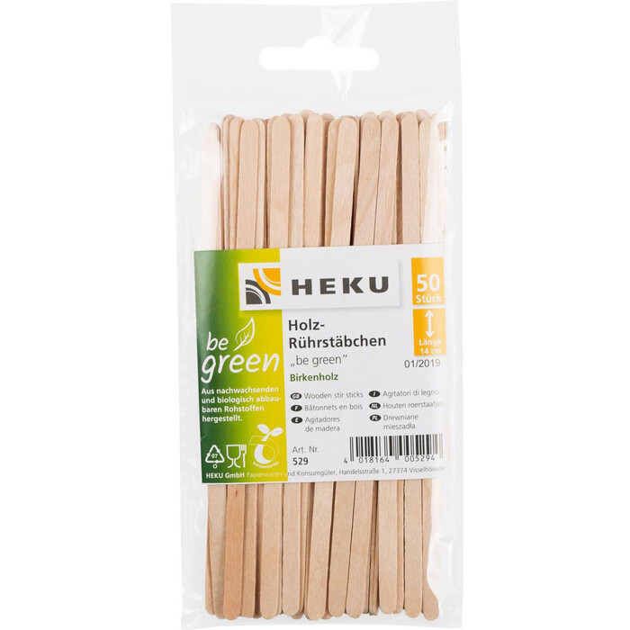 Holzrührstäbchen Be green 14 cm 50 Stück braun