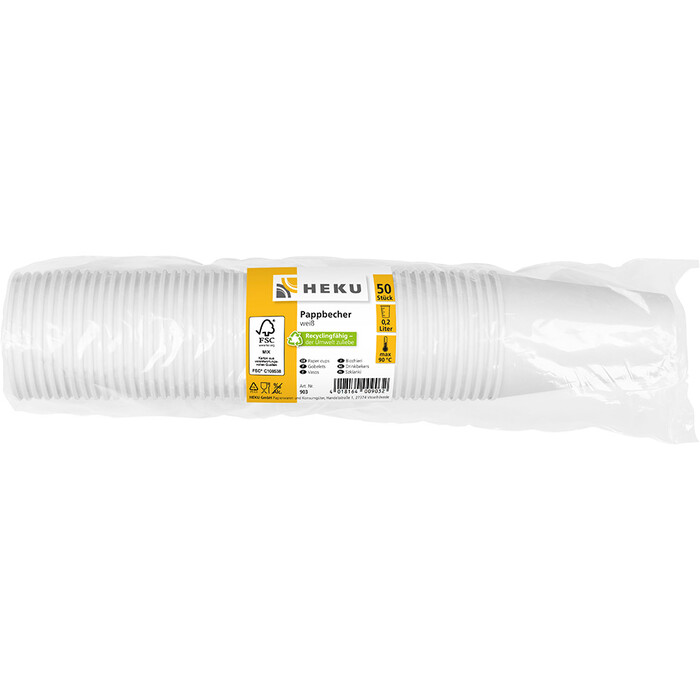 HEKU Pappbecher 200 ml 230 g/m² 50 Stück weiß