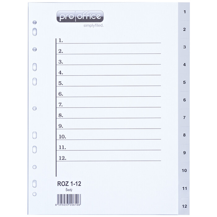Register A4 aus Kunststoff 1-12 transparent