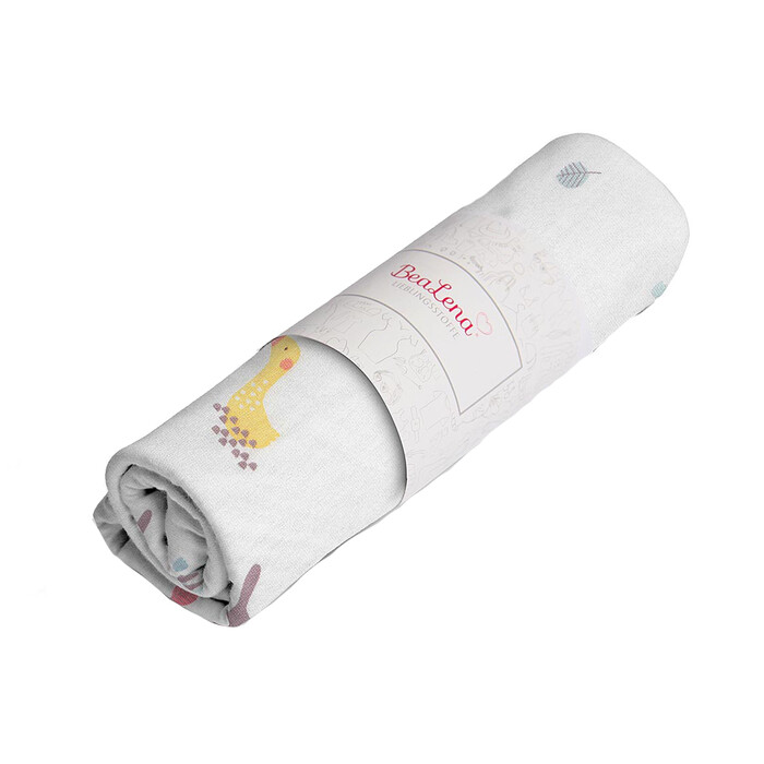 BEALENA Jerseystoff aus Baumwolle Tiere 80 x 100 cm weiß