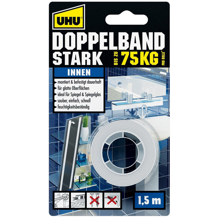 UHU Montage-Klebeband - Doppelband: Stark, 1.5m, weiß