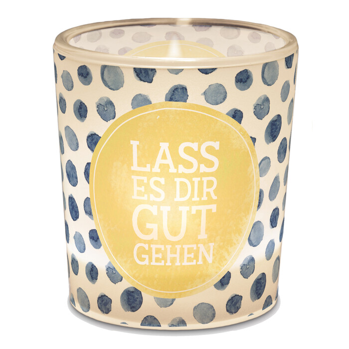 Teelichtglas Lass es Dir gut gehen inkl. Teelicht blau/gelb