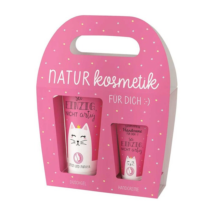 LAVIDA Naturkosmetik-Set Katze Sei einzig, nicht artig Handcreme und Duschgel rosa